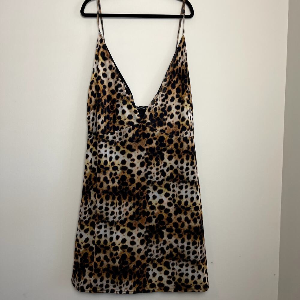 NWT Pretty Little Things Leopard Mesh Lined V Neck Slip Cami Mini Cocktail Dress
